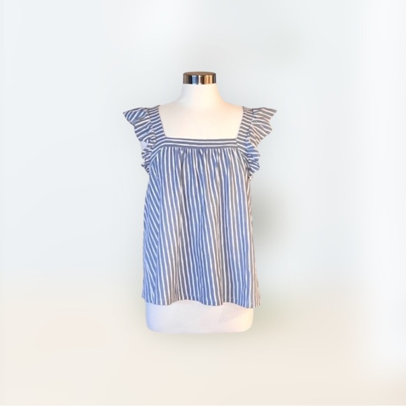 LC Lauren Conrad Tops - 🆕 LC Lauren Conrad Sz XXL Ruffle Sleeve Tank Top in Chambray Stripe